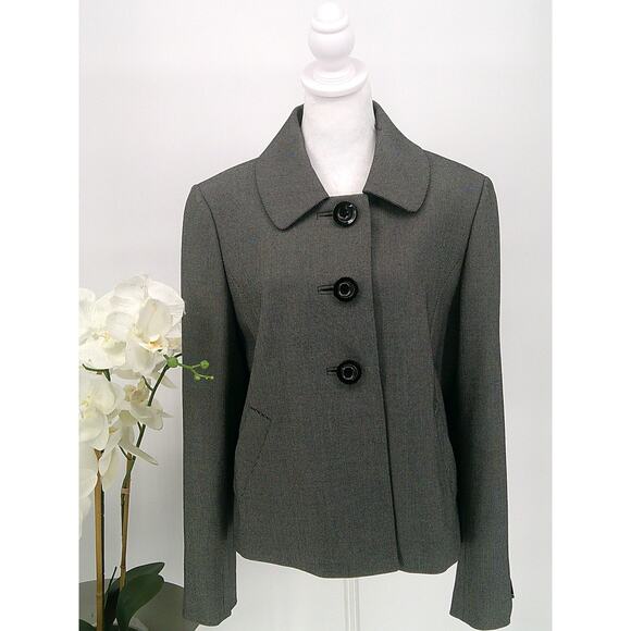 Tahari Womens Black Micro Dot Classic Button Up Collared Blazer Jacket Size 12 - Picture 1 of 10